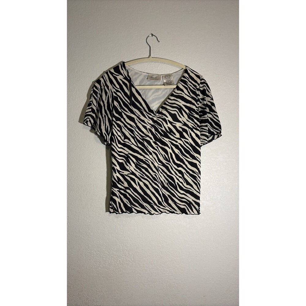 Vintage Kathie Lee Collection Zebra Print Mesh Top - Medium